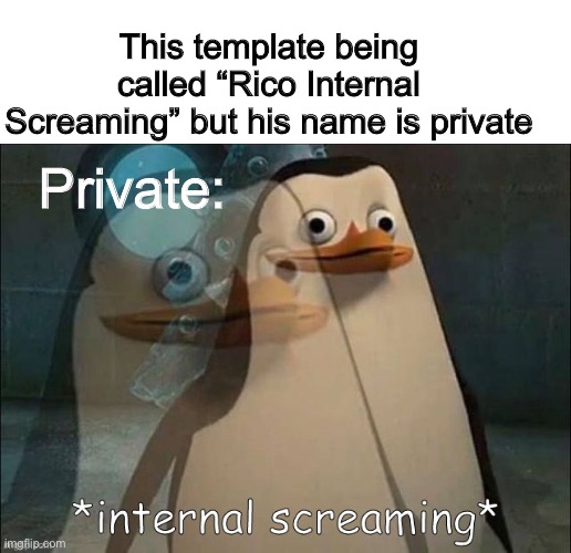 ItS PriVAte! | This template being called “Rico Internal Screaming” but his name is private; Private: | image tagged in rico internal screaming | made w/ Imgflip meme maker
