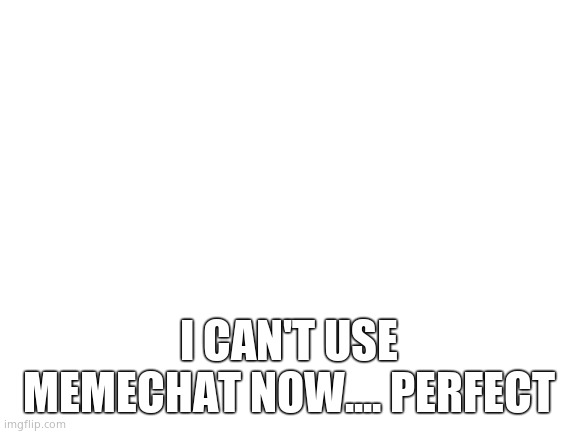 Blank White Template | I CAN'T USE MEMECHAT NOW.... PERFECT | image tagged in blank white template | made w/ Imgflip meme maker