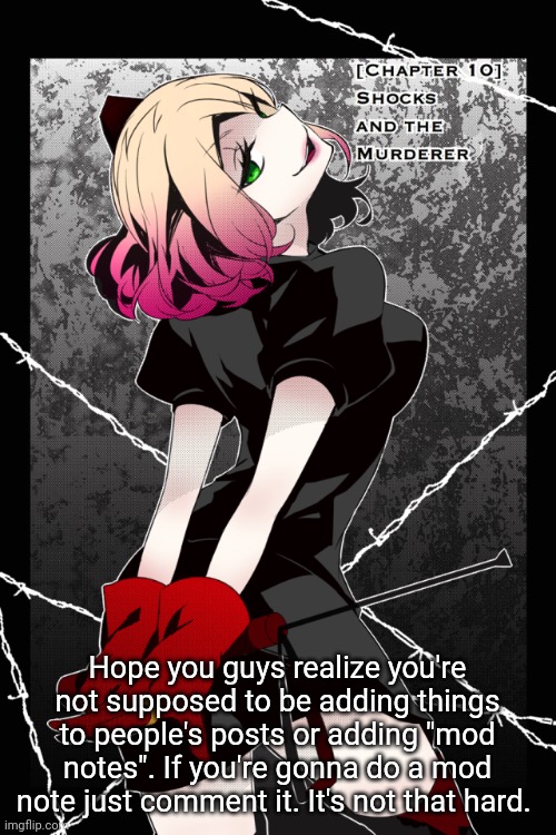 Hope you guys realize you're not supposed to be adding things to people's posts or adding "mod notes". If you're gonna do a mod note just comment it. It's not that hard. | made w/ Imgflip meme maker