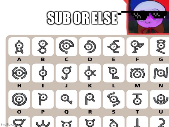 Marx gets all unown words done | SUB OR ELSE | image tagged in kirby has found your sin unforgivable | made w/ Imgflip meme maker