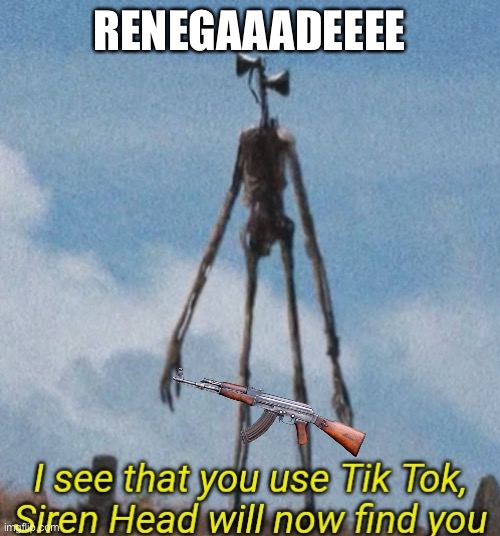 A new powerful ally | RENEGAAADEEEE | image tagged in siren want's to ban tik tok | made w/ Imgflip meme maker