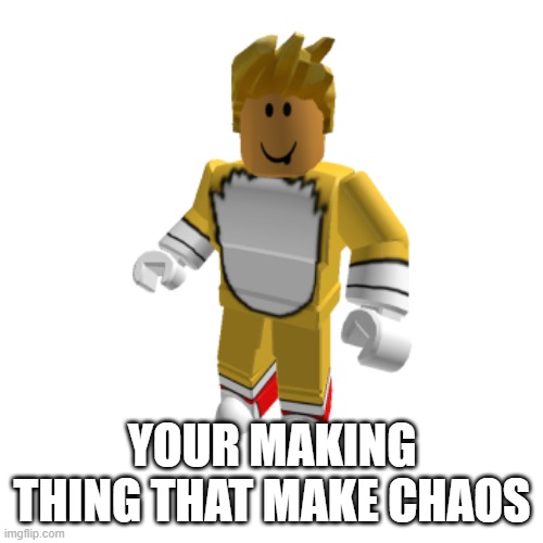 not tails the fox outfit 2 | YOUR MAKING THING THAT MAKE CHAOS | image tagged in not tails the fox outfit 2 | made w/ Imgflip meme maker