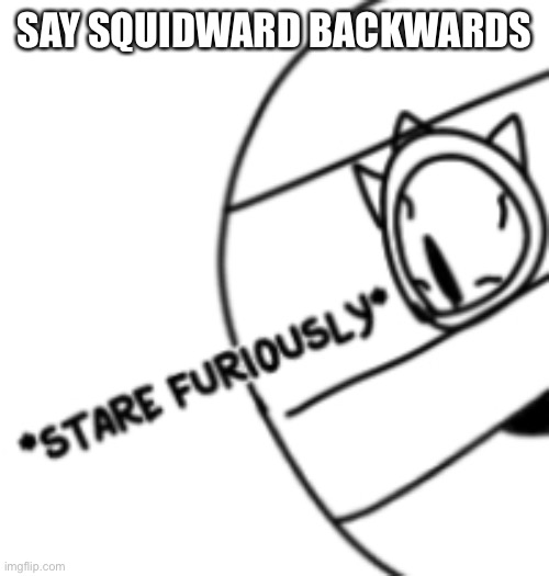 Stare furiously | SAY SQUIDWARD BACKWARDS | image tagged in stare furiously | made w/ Imgflip meme maker