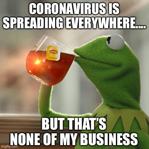 Coronavirus sucks | CORONAVIRUS IS SPREADING EVERYWHERE.... BUT THAT’S NONE OF MY BUSINESS | image tagged in memes,but that's none of my business,kermit the frog,coronavirus,spreading,business | made w/ Imgflip meme maker