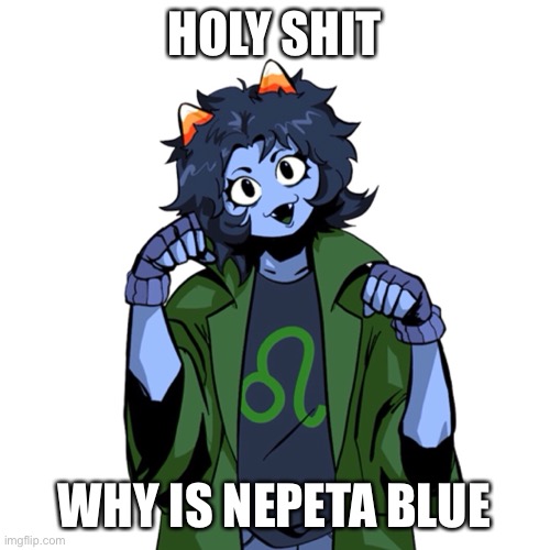 nepeta blue | HOLY SHIT; WHY IS NEPETA BLUE | image tagged in homestuck,blue,candy corn | made w/ Imgflip meme maker
