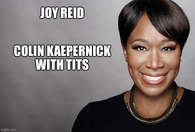 Joy Reid is Colin Kaepernick with tits | JOY REID; COLIN KAEPERNICK
WITH TITS | image tagged in joy reid,memes,colin kaepernick,racist,kyle rittenhouse,black and white | made w/ Imgflip meme maker
