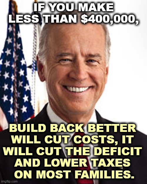 Did you know this ahead of time? | IF YOU MAKE LESS THAN $400,000, BUILD BACK BETTER 
WILL CUT COSTS, IT 
WILL CUT THE DEFICIT 
AND LOWER TAXES 
ON MOST FAMILIES. | image tagged in memes,joe biden,inflation,deficit,taxes | made w/ Imgflip meme maker