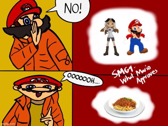image tagged in smg4,spaghetti,meggy,mario,drake hotline bling | made w/ Imgflip meme maker