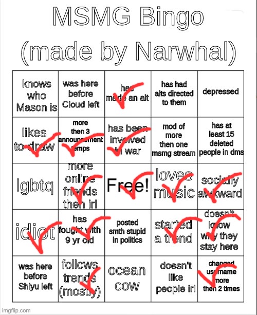 msmg bingo | image tagged in msmg bingo | made w/ Imgflip meme maker