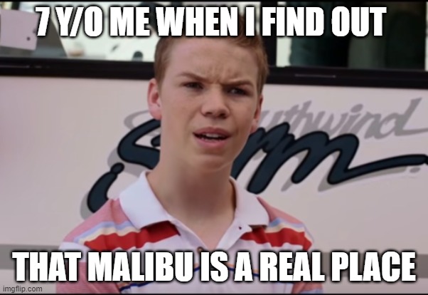 so it's not from Barbie?!?! | 7 Y/O ME WHEN I FIND OUT; THAT MALIBU IS A REAL PLACE | image tagged in you guys are getting paid,barbie | made w/ Imgflip meme maker
