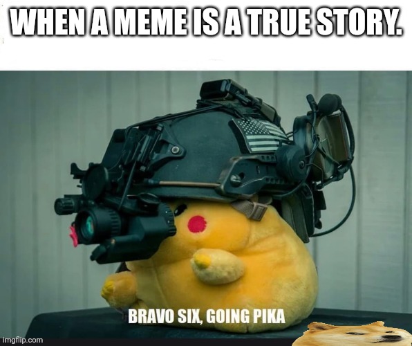 Bravo six, going pika | WHEN A MEME IS A TRUE STORY. | image tagged in bravo six going pika | made w/ Imgflip meme maker