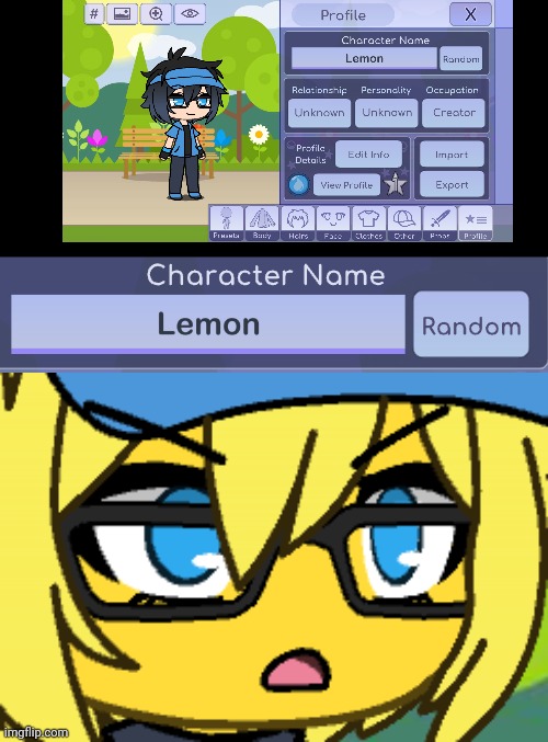 This happened when I was playing Gacha Life on my phone. Same to my computer. I randomized a name. | image tagged in gacha life,memes,lemon,phone,computer,pc gaming | made w/ Imgflip meme maker