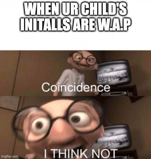hehehe |  WHEN UR CHILD'S INITALLS ARE W.A.P | image tagged in coincidence i think not | made w/ Imgflip meme maker