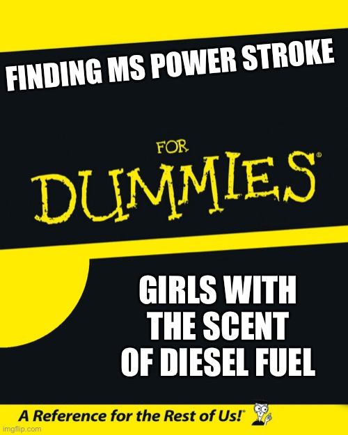 Diesel engine | FINDING MS POWER STROKE; GIRLS WITH THE SCENT OF DIESEL FUEL | image tagged in for dummies | made w/ Imgflip meme maker