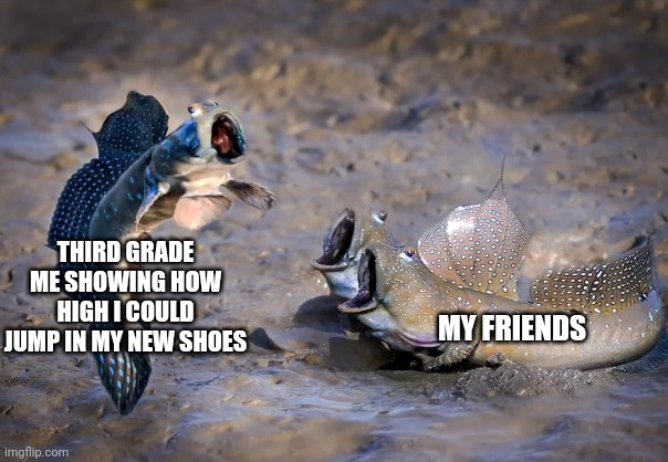 Super high jump | THIRD GRADE ME SHOWING HOW HIGH I COULD JUMP IN MY NEW SHOES; MY FRIENDS | image tagged in nostalgia | made w/ Imgflip meme maker