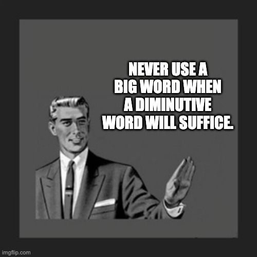 big | NEVER USE A BIG WORD WHEN A DIMINUTIVE WORD WILL SUFFICE. | image tagged in memes,kill yourself guy | made w/ Imgflip meme maker