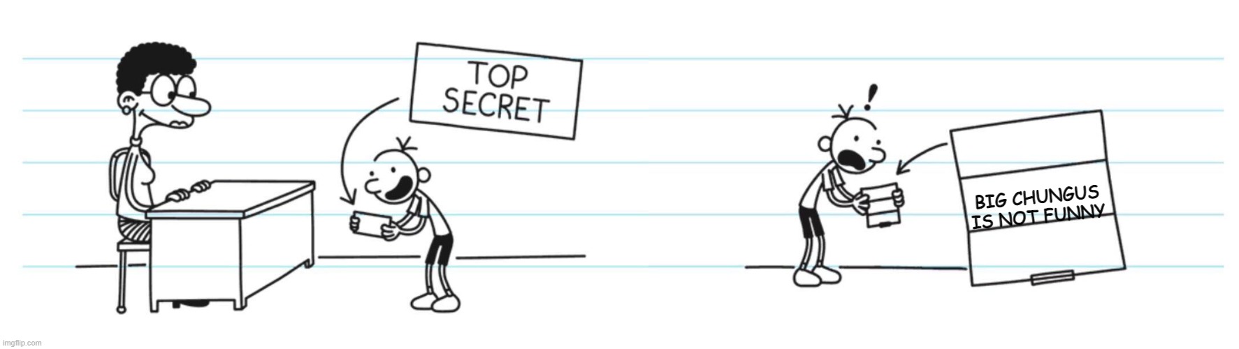 Greg's top secret note | BIG CHUNGUS IS NOT FUNNY | image tagged in greg's top secret note | made w/ Imgflip meme maker