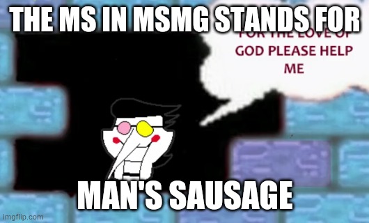 For the love of god please help me | THE MS IN MSMG STANDS FOR; MAN'S SAUSAGE | image tagged in for the love of god please help me | made w/ Imgflip meme maker