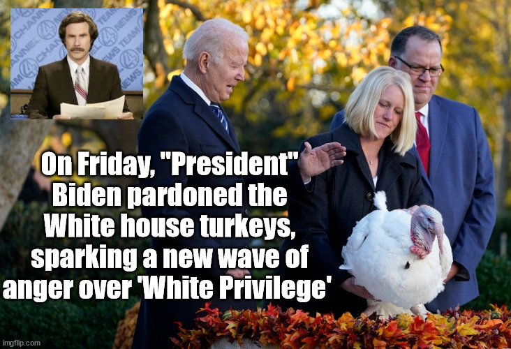 Not many people know this, I used to wrangle Turkeys | On Friday, "President" Biden pardoned the White house turkeys, sparking a new wave of anger over 'White Privilege' | image tagged in joe biden,thanksgiving,breaking news | made w/ Imgflip meme maker
