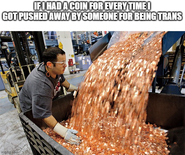 the sad truth | IF I HAD A COIN FOR EVERY TIME I GOT PUSHED AWAY BY SOMEONE FOR BEING TRANS | image tagged in if i had a penny for every time | made w/ Imgflip meme maker