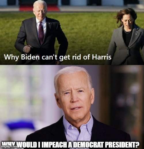 The reason why Biden can't get rid of Harris | WHY WOULD I IMPEACH A DEMOCRAT PRESIDENT? | image tagged in joe biden 2020,biden | made w/ Imgflip meme maker
