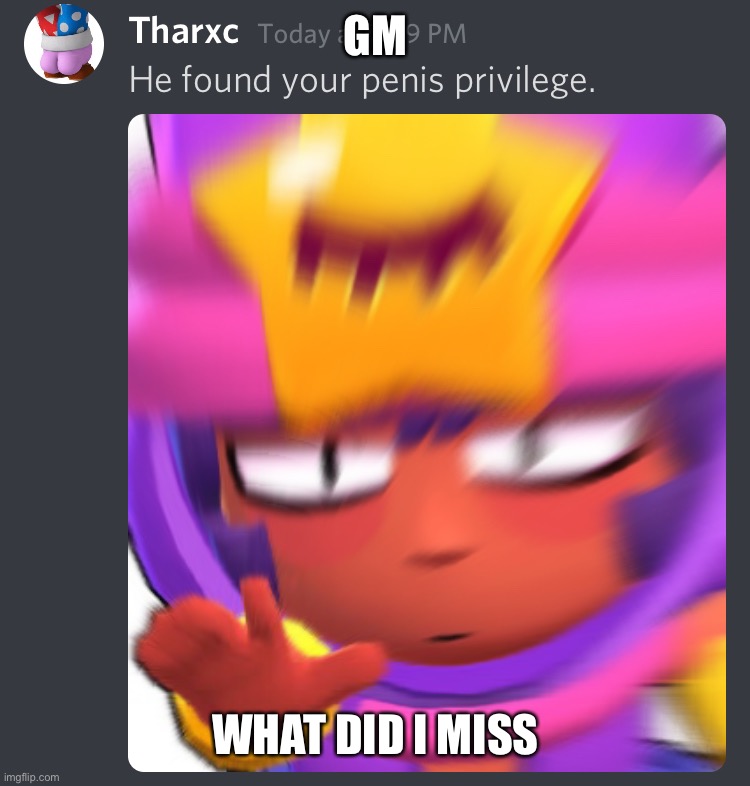 He found your pp privilege | GM; WHAT DID I MISS | image tagged in he found your pp privilege | made w/ Imgflip meme maker