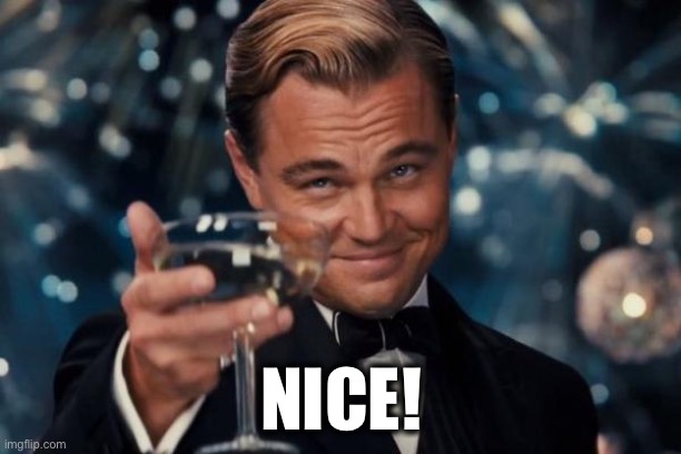 Leonardo Dicaprio Cheers Meme | NICE! | image tagged in memes,leonardo dicaprio cheers | made w/ Imgflip meme maker