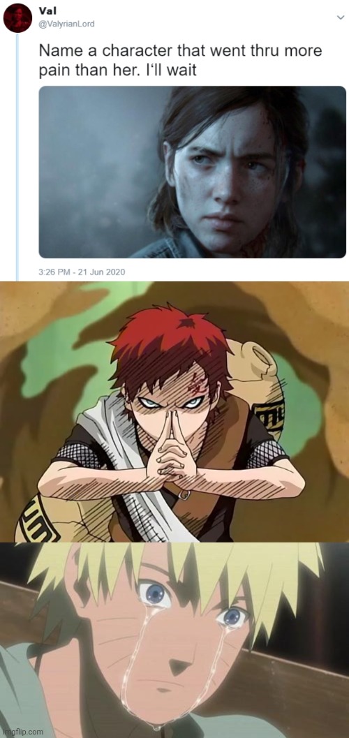 image tagged in name one character who went through more pain than her,gaara,finishing anime | made w/ Imgflip meme maker