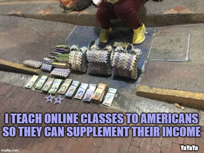 Inflation Tax | I TEACH ONLINE CLASSES TO AMERICANS SO THEY CAN SUPPLEMENT THEIR INCOME; YaYaYa | image tagged in money bags,yayaya | made w/ Imgflip meme maker