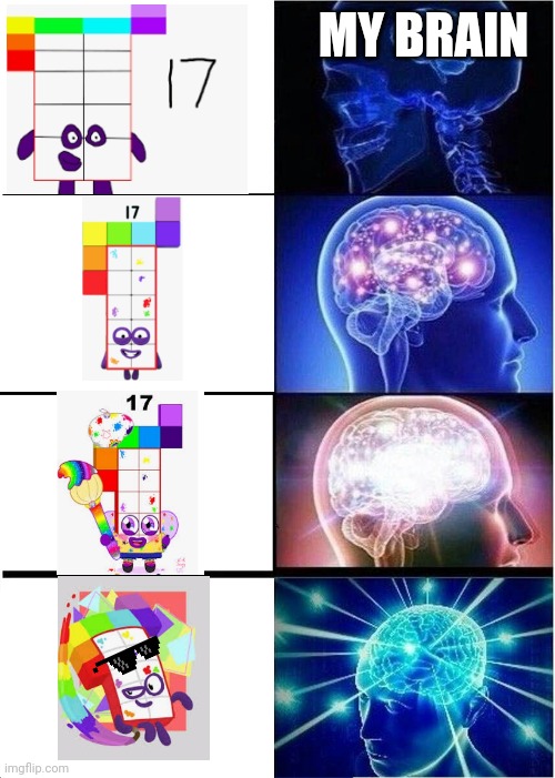 Drawings be like: (the drawings is not mine actually) | MY BRAIN | image tagged in memes,expanding brain,drawings,numberblocks | made w/ Imgflip meme maker