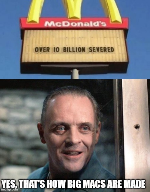 "Meat" | YES, THAT'S HOW BIG MACS ARE MADE | image tagged in hannibal lecter | made w/ Imgflip meme maker