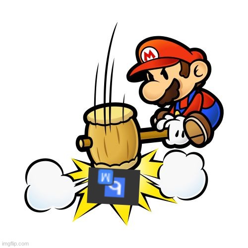 Paper mario straight up crushes the blocksi logo with no context | image tagged in memes,mario hammer smash | made w/ Imgflip meme maker