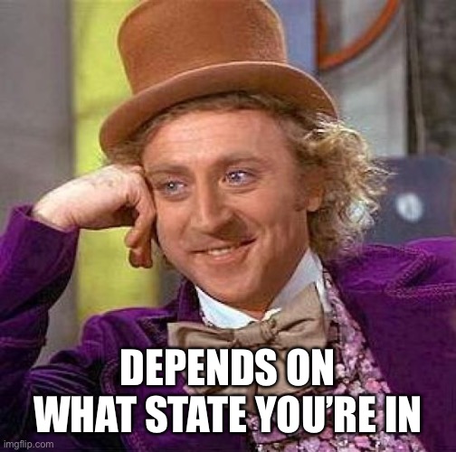 Creepy Condescending Wonka Meme | DEPENDS ON WHAT STATE YOU’RE IN | image tagged in memes,creepy condescending wonka | made w/ Imgflip meme maker