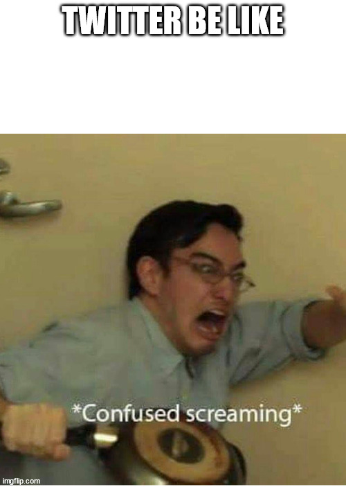 confused screaming | TWITTER BE LIKE | image tagged in confused screaming | made w/ Imgflip meme maker