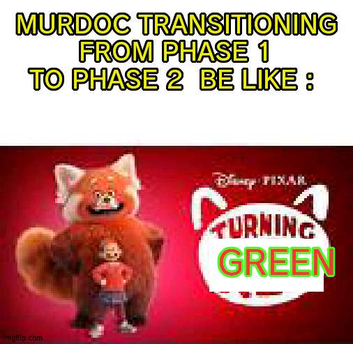 MURDOC TRANSITIONING FROM PHASE 1 TO PHASE 2  BE LIKE :; GREEN | made w/ Imgflip meme maker