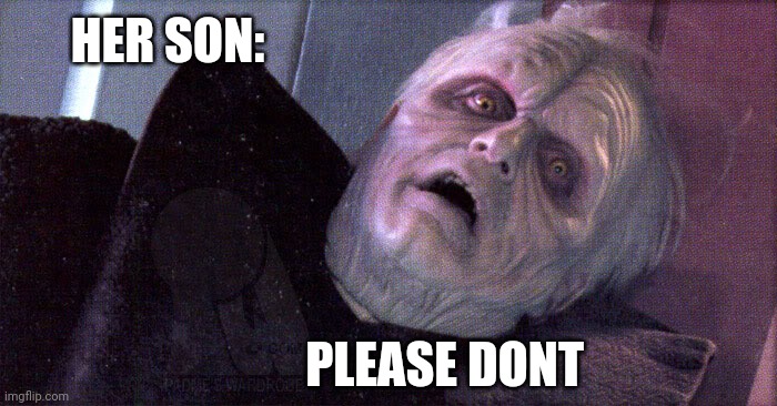 Palpatine please dont | HER SON: PLEASE DONT | image tagged in palpatine please dont | made w/ Imgflip meme maker