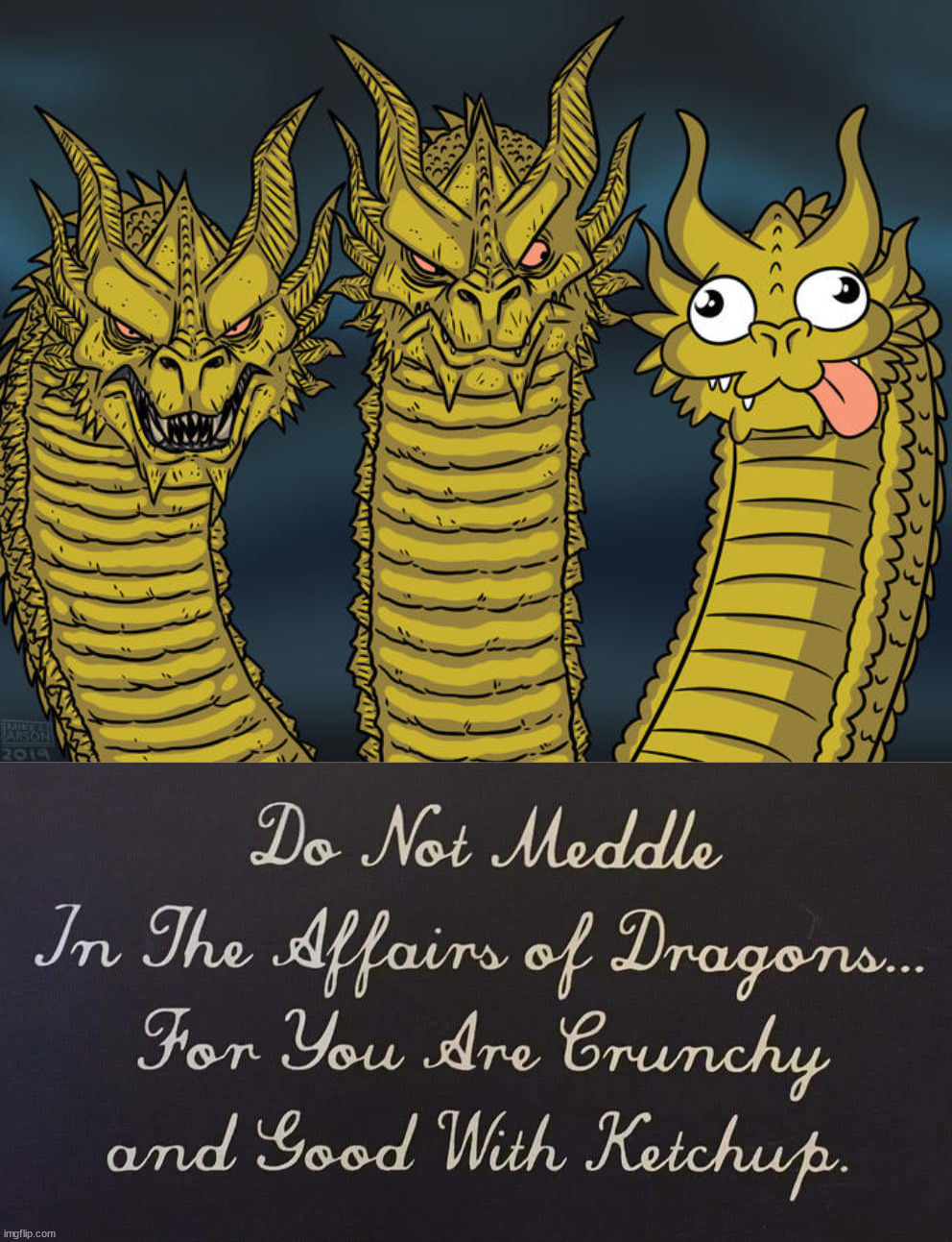 image tagged in three-headed dragon | made w/ Imgflip meme maker