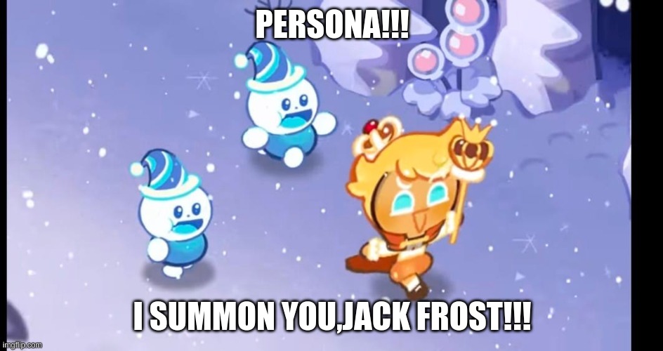 Custard is a Persona User | PERSONA!!! I SUMMON YOU,JACK FROST!!! | image tagged in cookie run kingdom,persona,jack frost | made w/ Imgflip meme maker