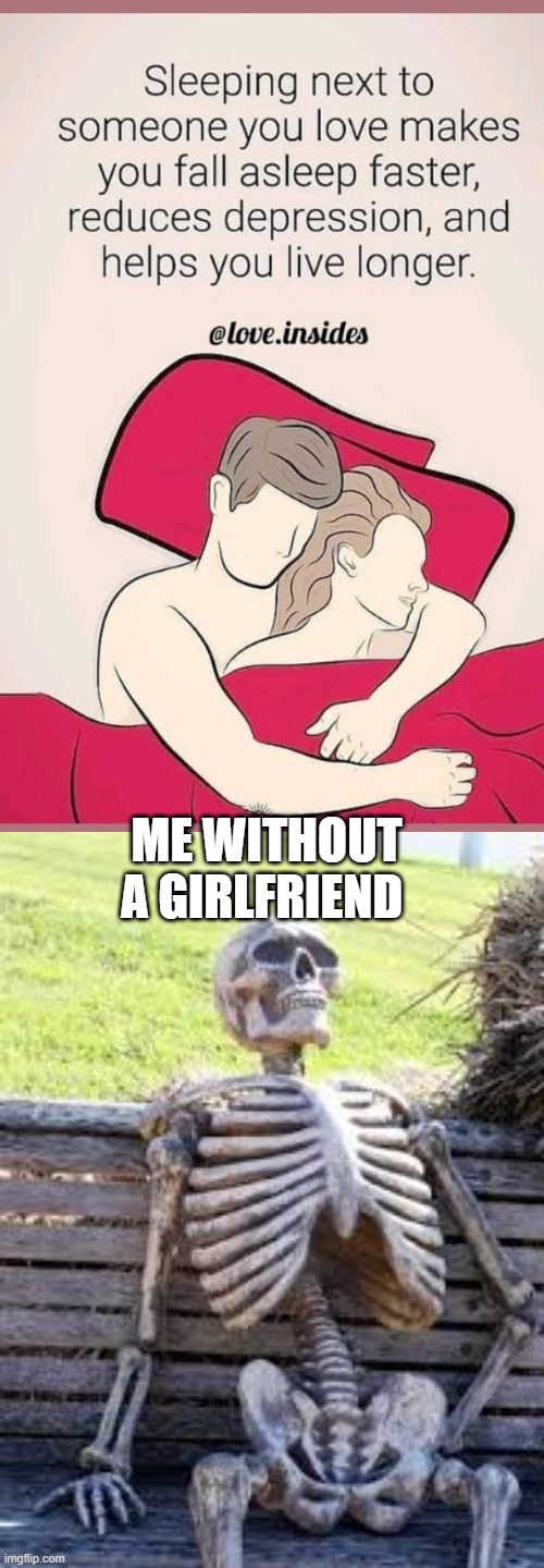 sad life | ME WITHOUT A GIRLFRIEND | image tagged in just waiting skull,love,facts | made w/ Imgflip meme maker