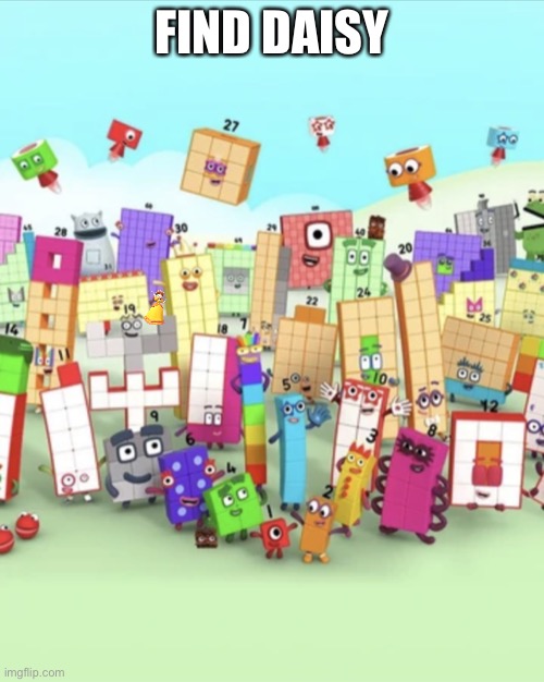 Find her | FIND DAISY | image tagged in numberblocks army 2,daisy | made w/ Imgflip meme maker
