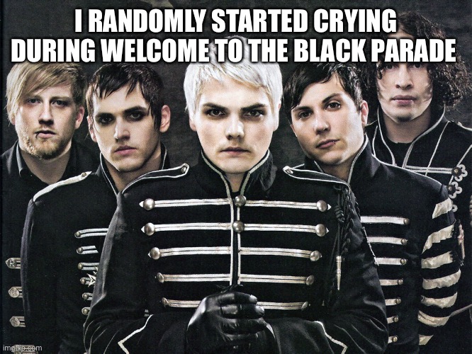 No reason | I RANDOMLY STARTED CRYING DURING WELCOME TO THE BLACK PARADE | image tagged in my chemical romance | made w/ Imgflip meme maker