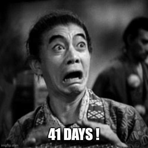 Panicked face | 41 DAYS ! | image tagged in panicked face | made w/ Imgflip meme maker
