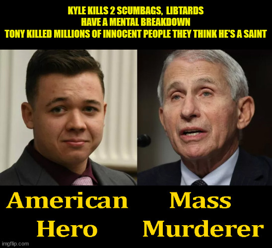 KYLE KILLS 2 SCUMBAGS,  LIBTARDS HAVE A MENTAL BREAKDOWN
TONY KILLED MILLIONS OF INNOCENT PEOPLE THEY THINK HE'S A SAINT | image tagged in stupid liberals | made w/ Imgflip meme maker