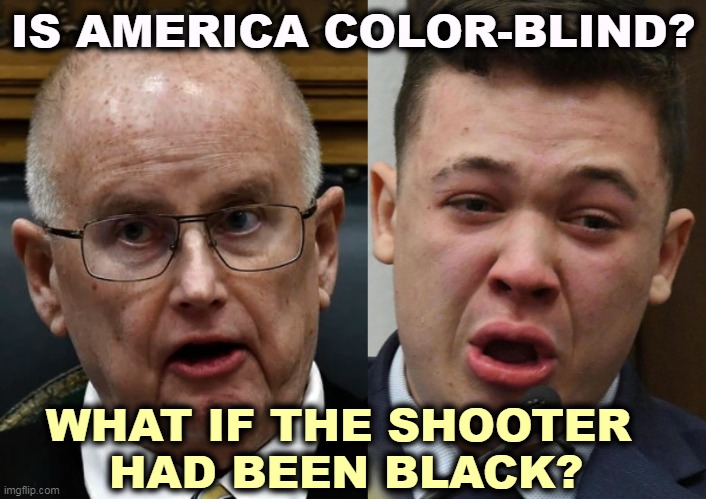Same outcome? I doubt it. Would the Second Amendment morons have supported a black Rittenhouse? | IS AMERICA COLOR-BLIND? WHAT IF THE SHOOTER 
HAD BEEN BLACK? | image tagged in racist,judge,double standard,second amendment,kyle rittenhouse | made w/ Imgflip meme maker