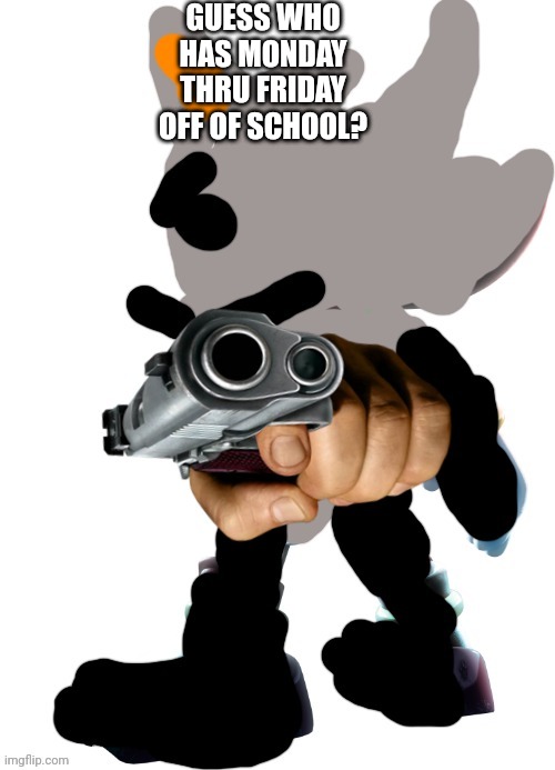 Zyeer the hedgehog | GUESS WHO HAS MONDAY THRU FRIDAY OFF OF SCHOOL? | image tagged in zyeer the hedgehog | made w/ Imgflip meme maker