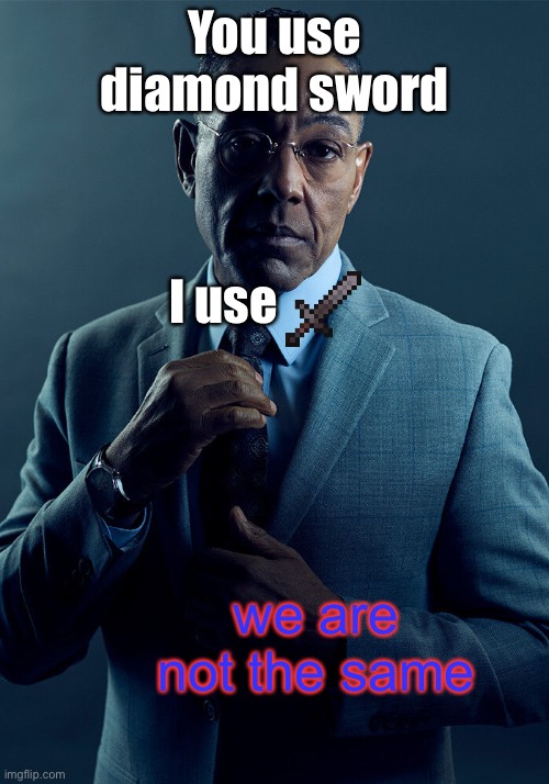 Gus Fring we are not the same | You use diamond sword; I use; we are not the same | image tagged in gus fring we are not the same | made w/ Imgflip meme maker