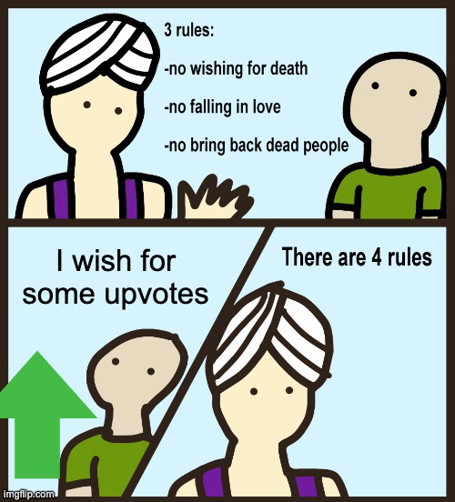 ME WHEN I CREATE MEMES | I wish for some upvotes | image tagged in genie rules meme | made w/ Imgflip meme maker