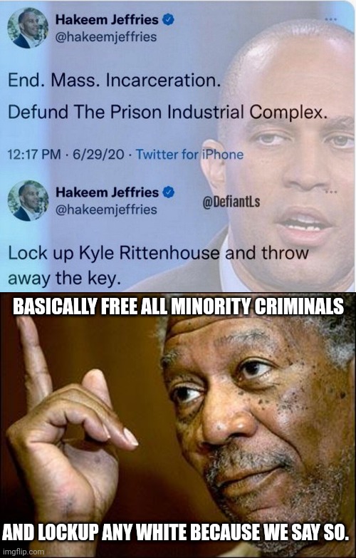 BASICALLY FREE ALL MINORITY CRIMINALS; AND LOCKUP ANY WHITE BECAUSE WE SAY SO. | image tagged in this morgan freeman,racism,racist,prison | made w/ Imgflip meme maker