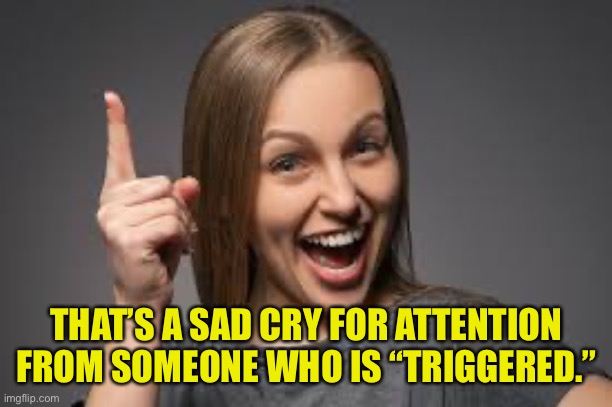 eureka face | THAT’S A SAD CRY FOR ATTENTION FROM SOMEONE WHO IS “TRIGGERED.” | image tagged in eureka face | made w/ Imgflip meme maker