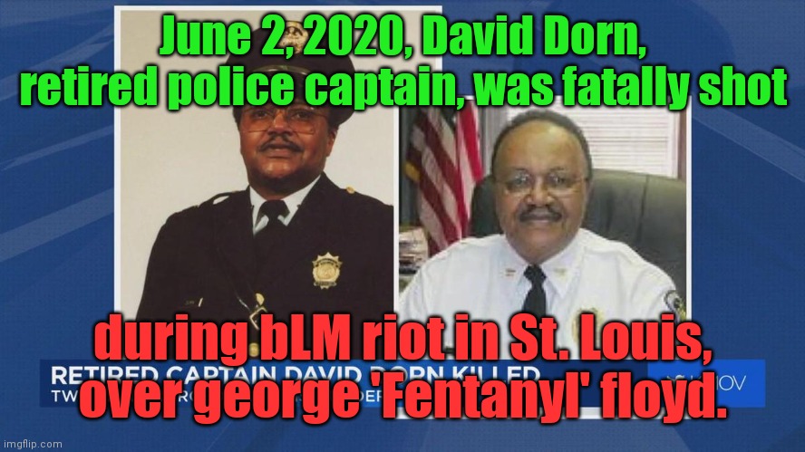 Police Capt. David Dorn killed by bLM | June 2, 2020, David Dorn, retired police captain, was fatally shot; during bLM riot in St. Louis, over george 'Fentanyl' floyd. | image tagged in police capt david dorn killed by blm | made w/ Imgflip meme maker